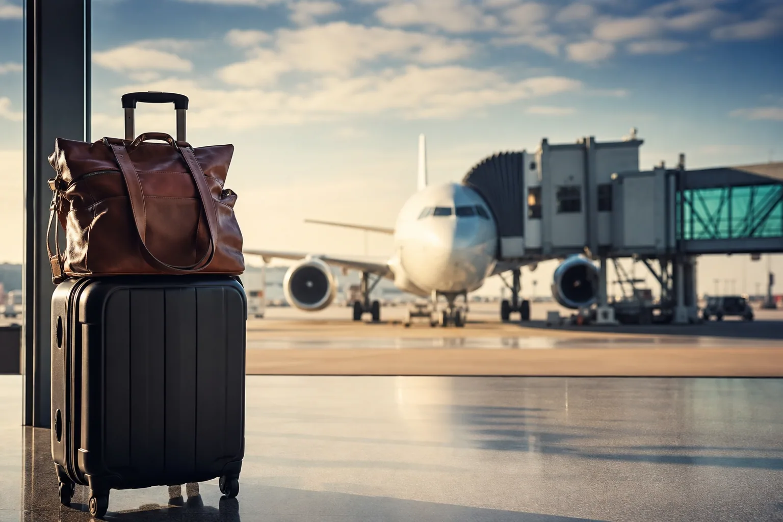 Panneau des départs dans un hall d'aéroport, voyageurs avec bagages en arrière-plan